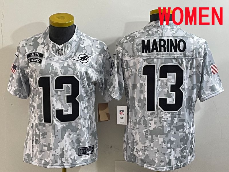 Women Miami Dolphins #13 Marino Nike Arctic Camo 2025 Salute to Service Limited NFL Jersey style 1
